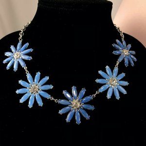 Color Necklace 18" Silver-tone Blue Flowers
